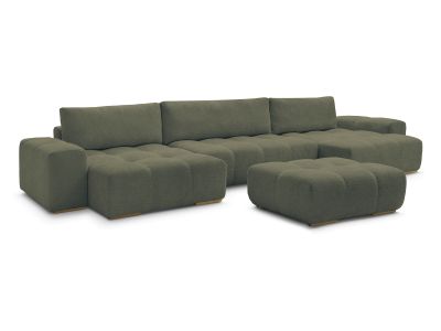 Canapé panoramique convertible coffre ANAKIN tissu bouclette avec pouf