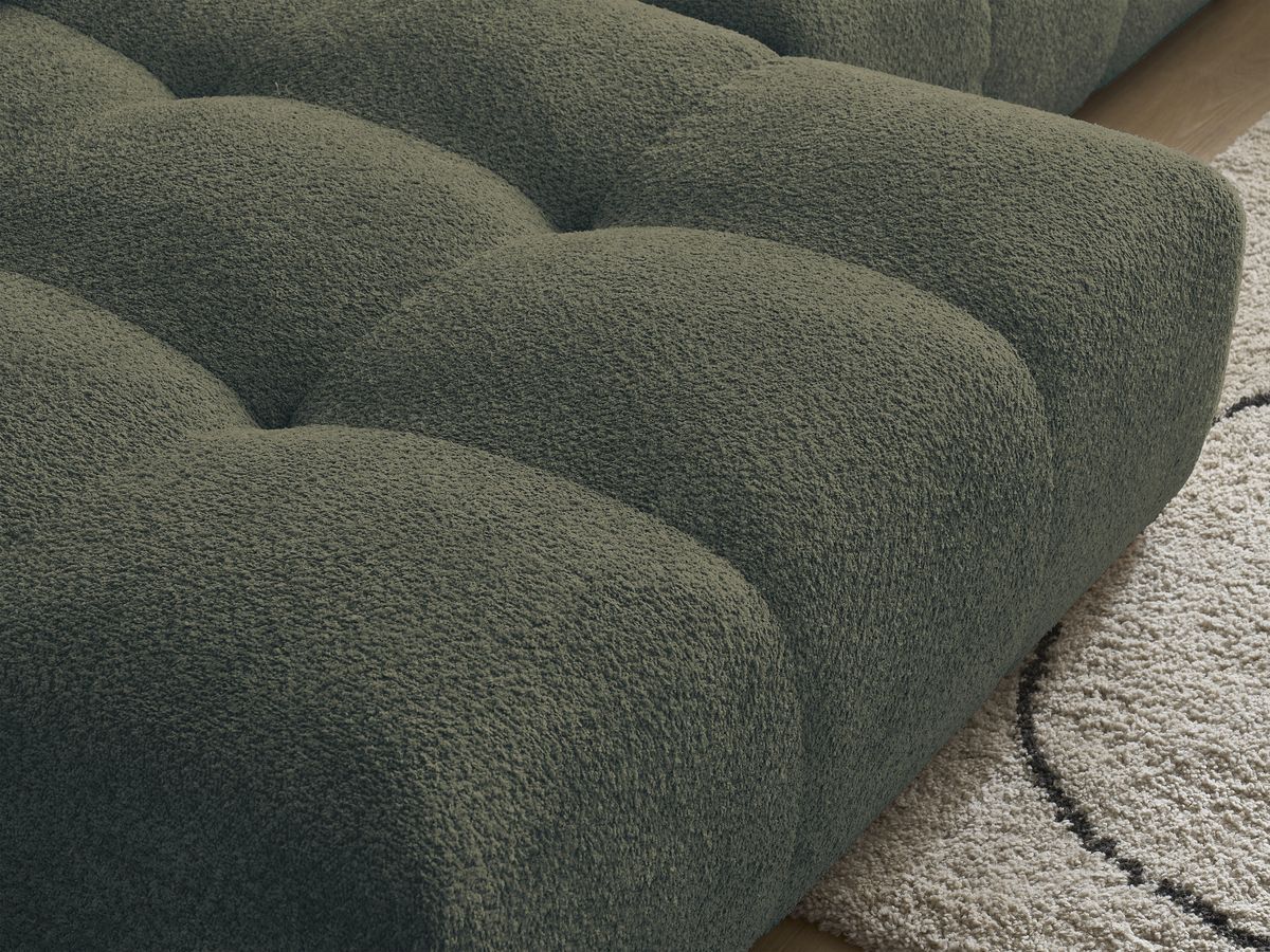 Canapé panoramique convertible coffre ANAKIN tissu bouclette avec pouf