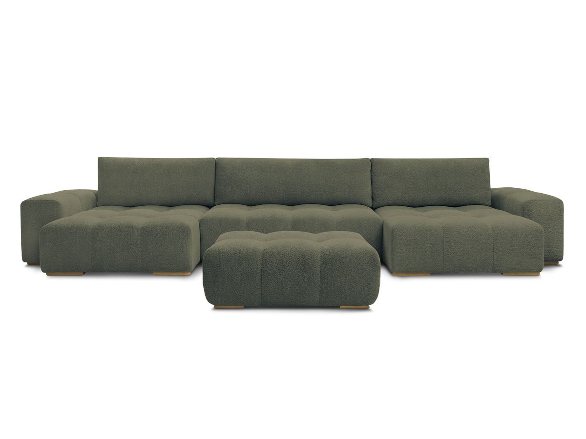 Canapé panoramique convertible coffre ANAKIN tissu bouclette avec pouf