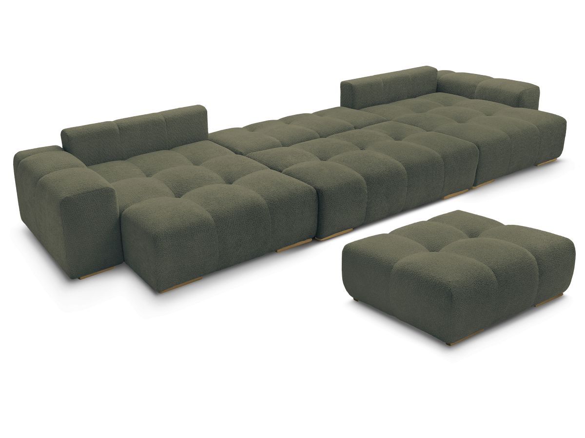 Canapé panoramique convertible coffre ANAKIN tissu bouclette avec pouf