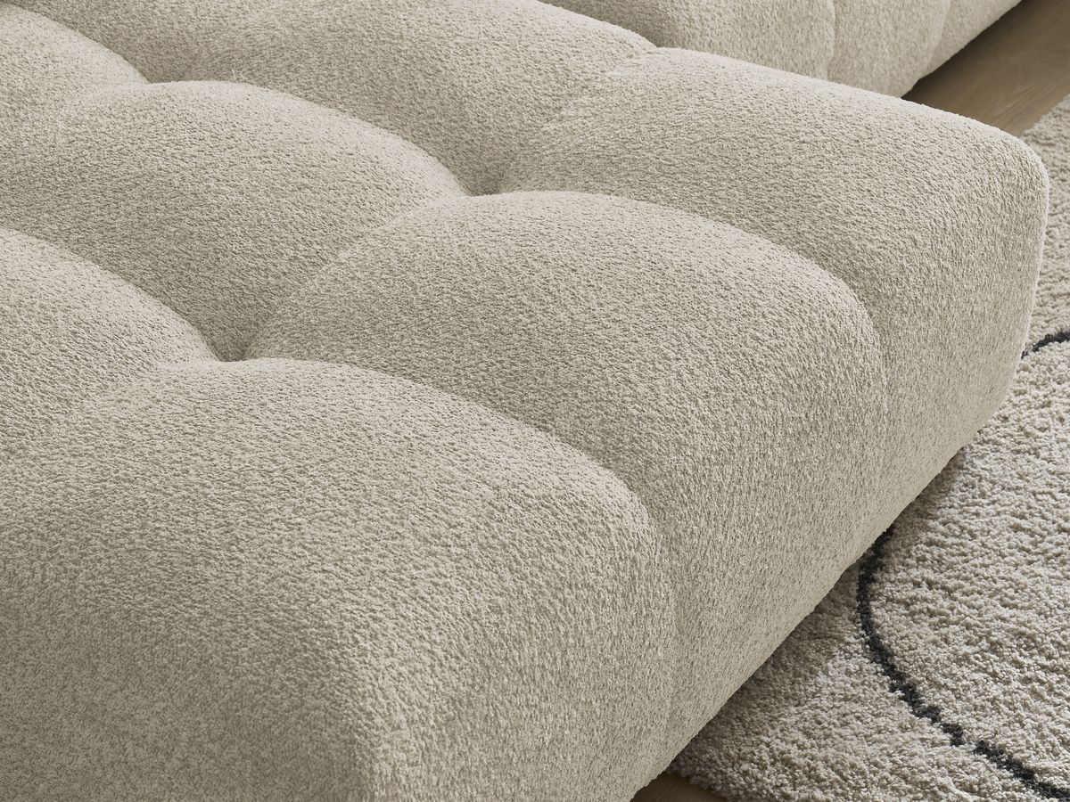 Canapé panoramique convertible coffre ANAKIN tissu bouclette avec pouf