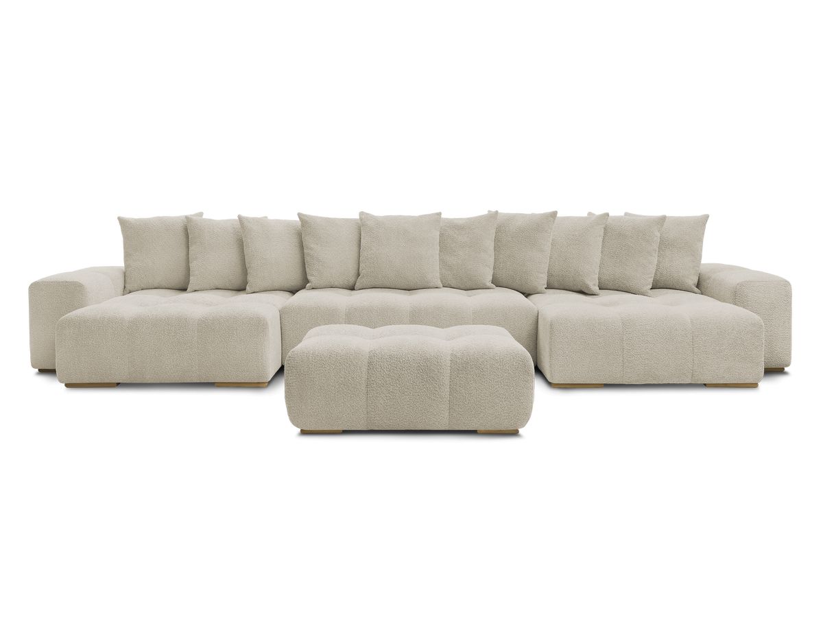 Canapé panoramique convertible coffre ANAKIN tissu bouclette avec pouf