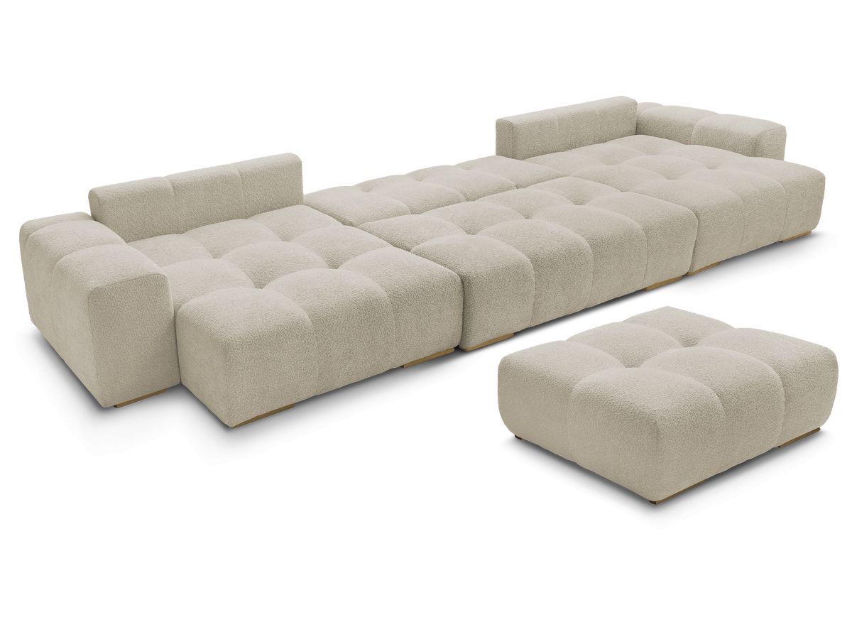 Canapé panoramique convertible coffre ANAKIN tissu bouclette avec pouf