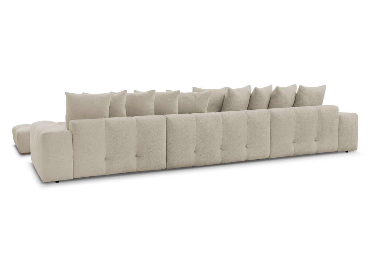Canapé panoramique convertible coffre ANAKIN tissu bouclette avec pouf