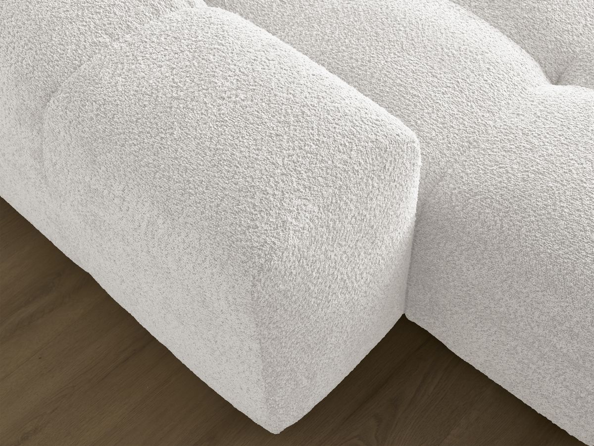 Canapé panoramique convertible coffre ANAKIN tissu bouclette avec pouf