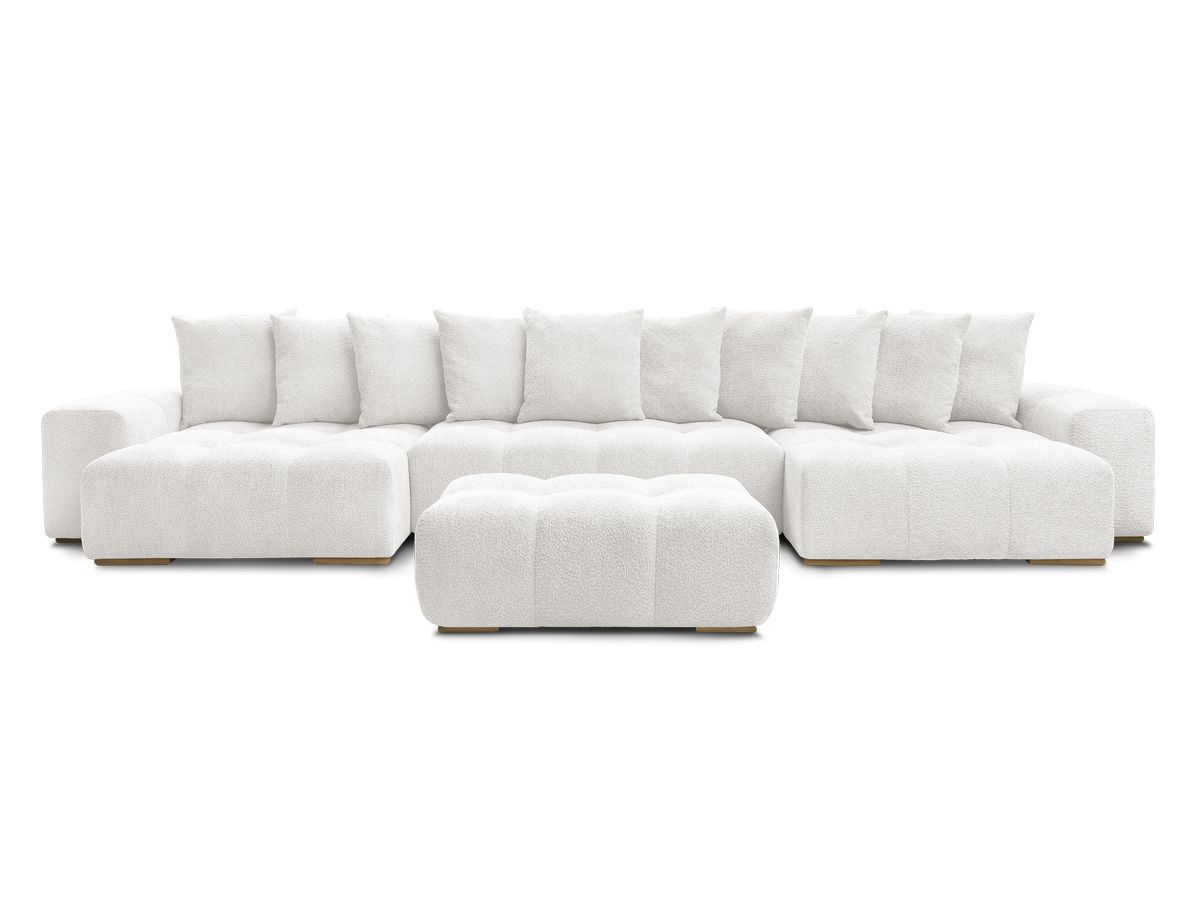 Canapé panoramique convertible coffre ANAKIN tissu bouclette avec pouf