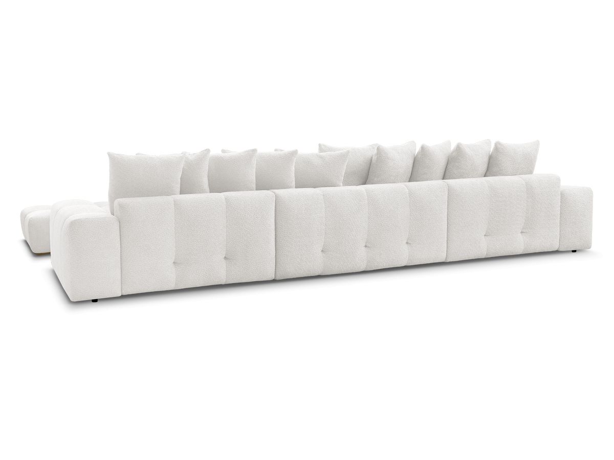 Canapé panoramique convertible coffre ANAKIN tissu bouclette avec pouf