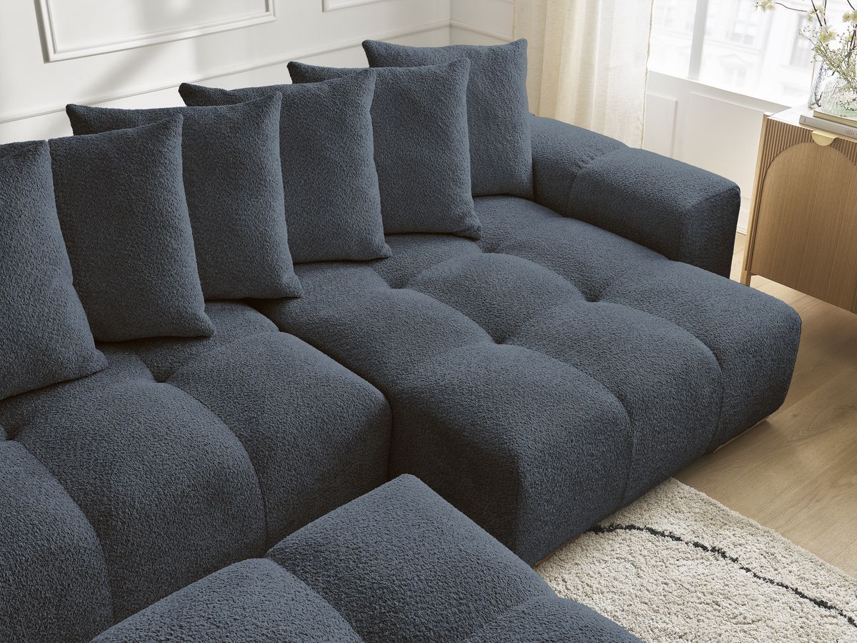 Canapé panoramique convertible coffre ANAKIN tissu bouclette avec pouf