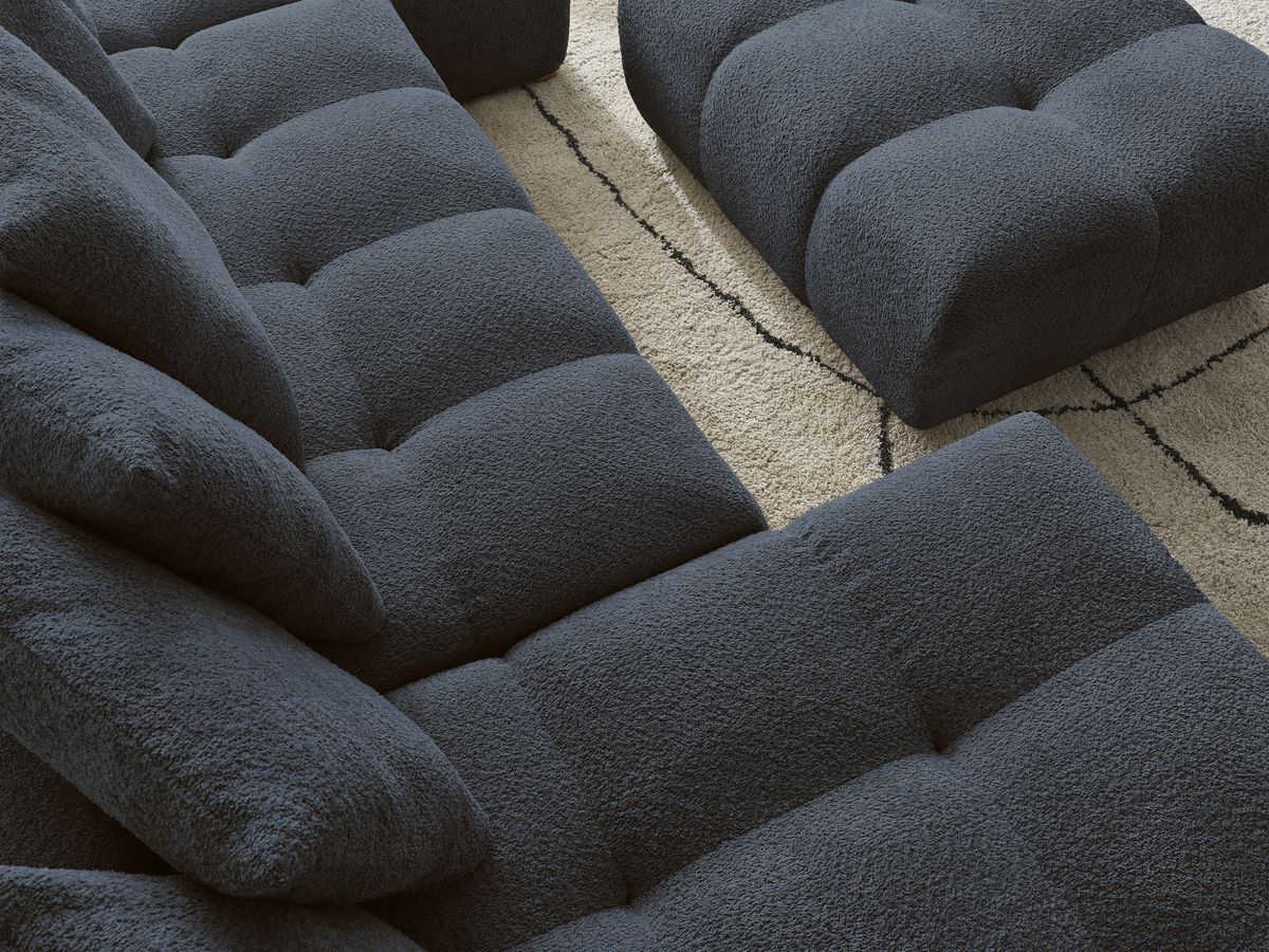 Canapé panoramique convertible coffre ANAKIN tissu bouclette avec pouf