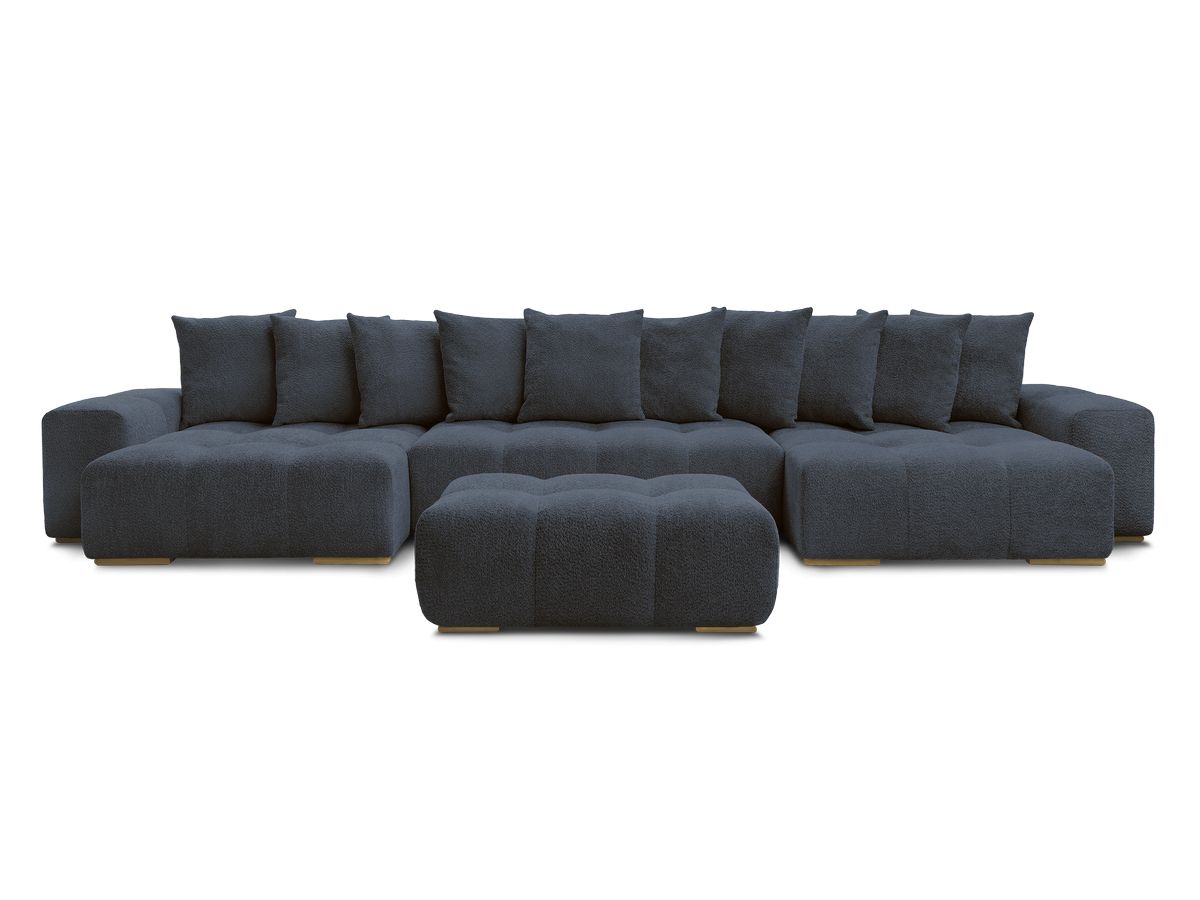 Canapé panoramique convertible coffre ANAKIN tissu bouclette avec pouf