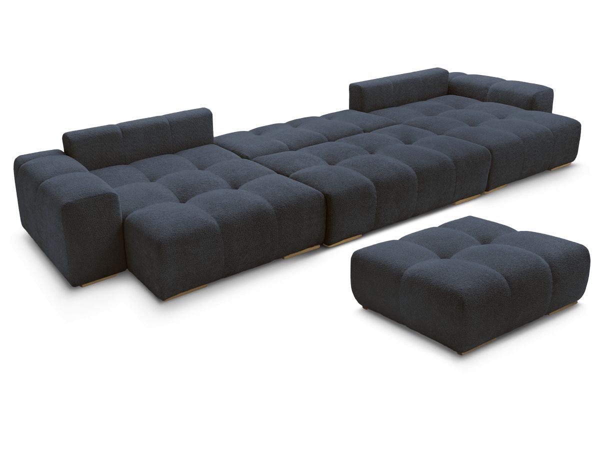 Canapé panoramique convertible coffre ANAKIN tissu bouclette avec pouf