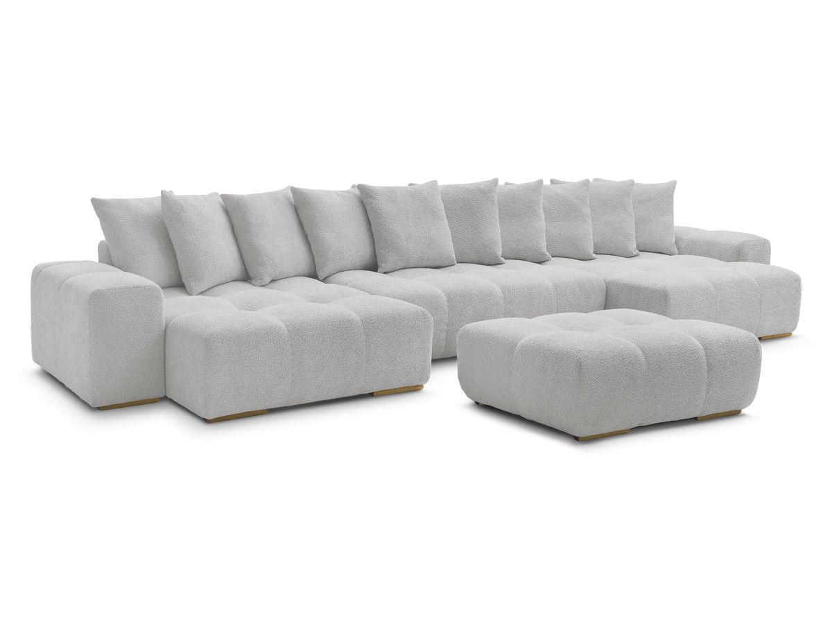 Canapé panoramique convertible coffre ANAKIN tissu bouclette avec pouf