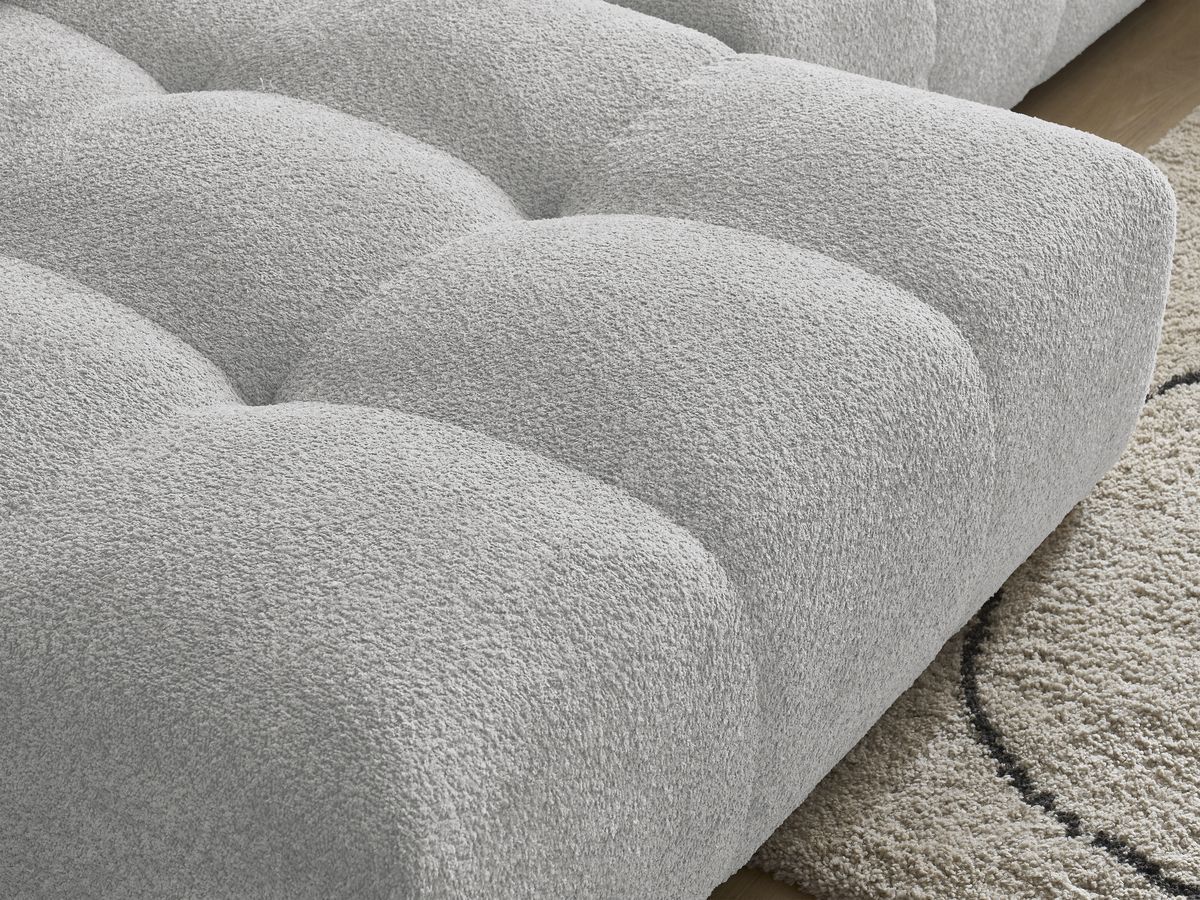 Canapé panoramique convertible coffre ANAKIN tissu bouclette avec pouf