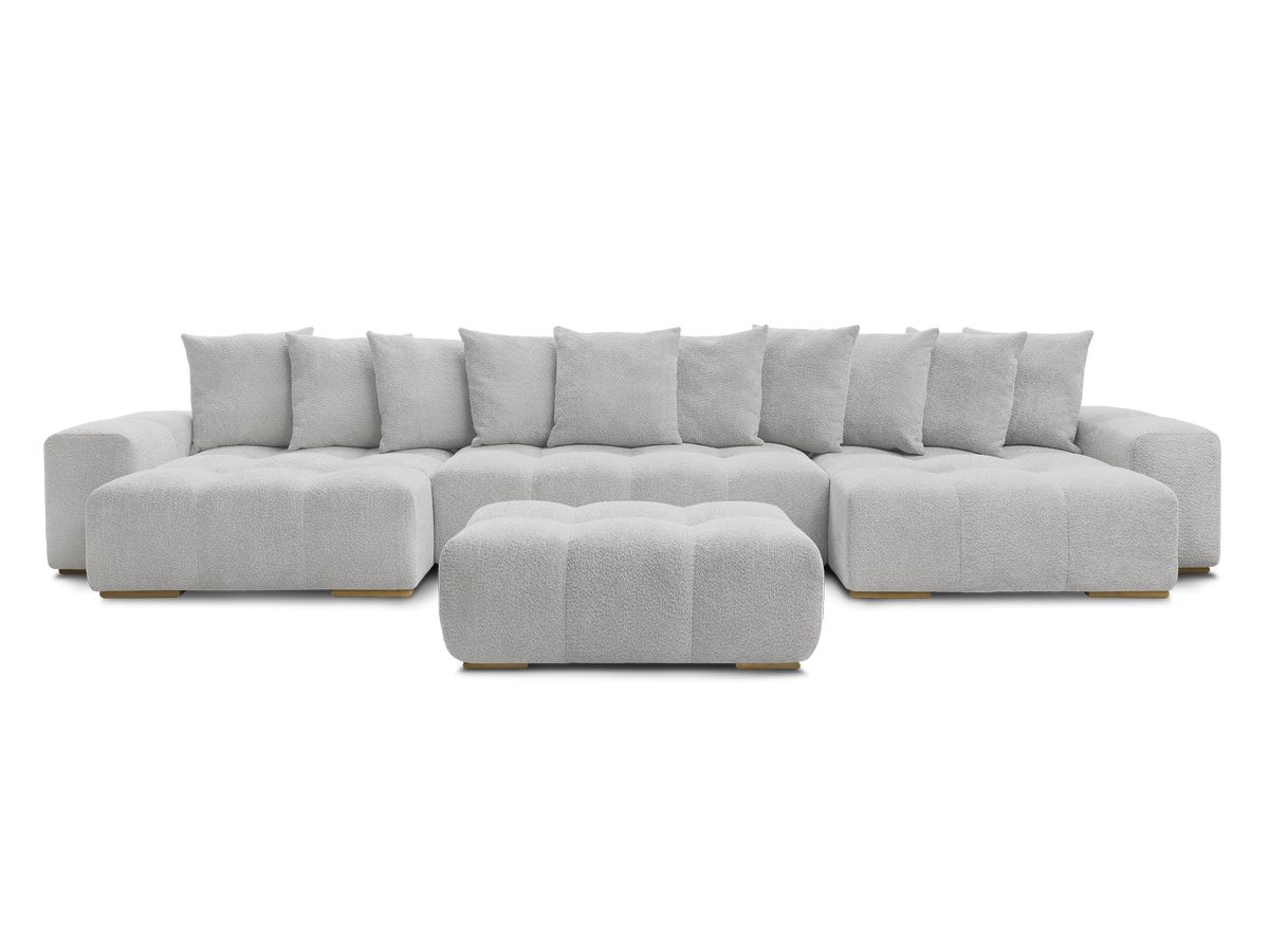 Canapé panoramique convertible coffre ANAKIN tissu bouclette avec pouf