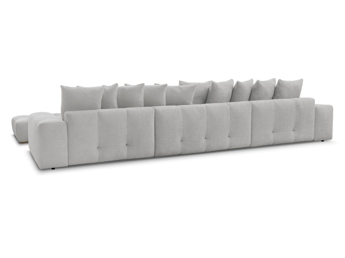 Canapé panoramique convertible coffre ANAKIN tissu bouclette avec pouf