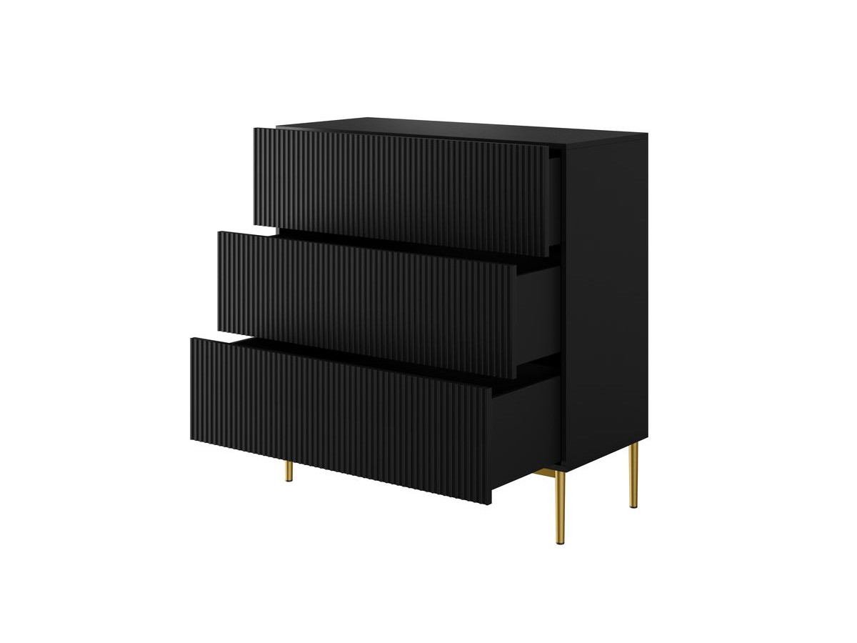 Commode KASHA 3 tiroirs pieds or noir — vue 6