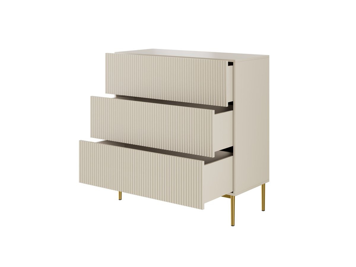 Commode KASHA 3 tiroirs pieds or beige — vue 6