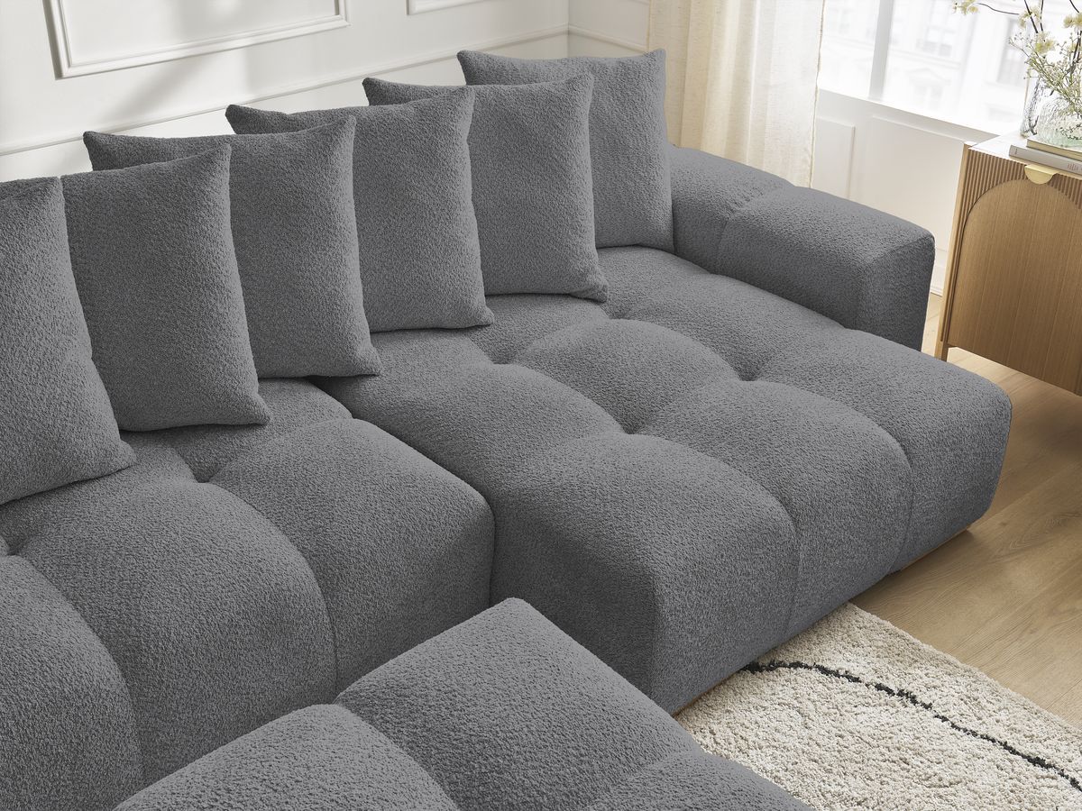 Canapé panoramique convertible coffre ANAKIN tissu bouclette avec pouf