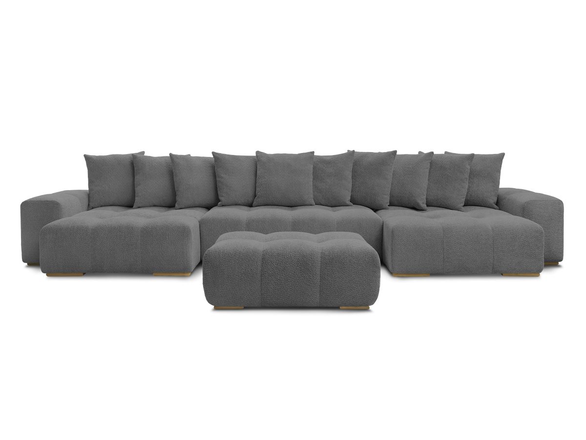 Canapé panoramique convertible coffre ANAKIN tissu bouclette avec pouf