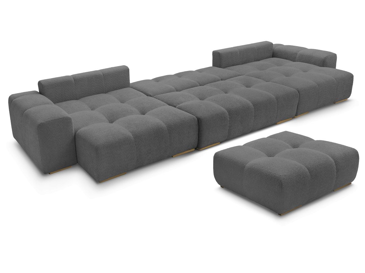 Canapé panoramique convertible coffre ANAKIN tissu bouclette avec pouf