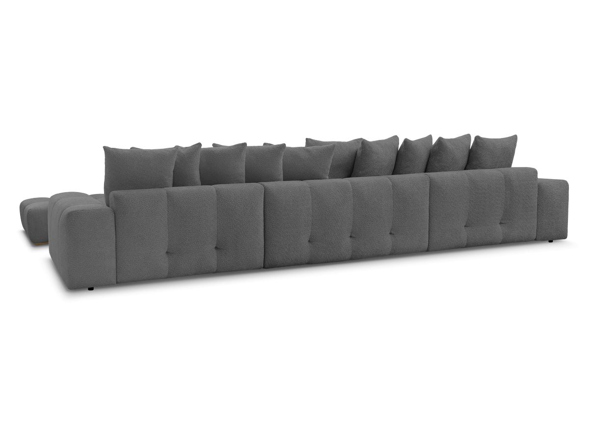 Canapé panoramique convertible coffre ANAKIN tissu bouclette avec pouf