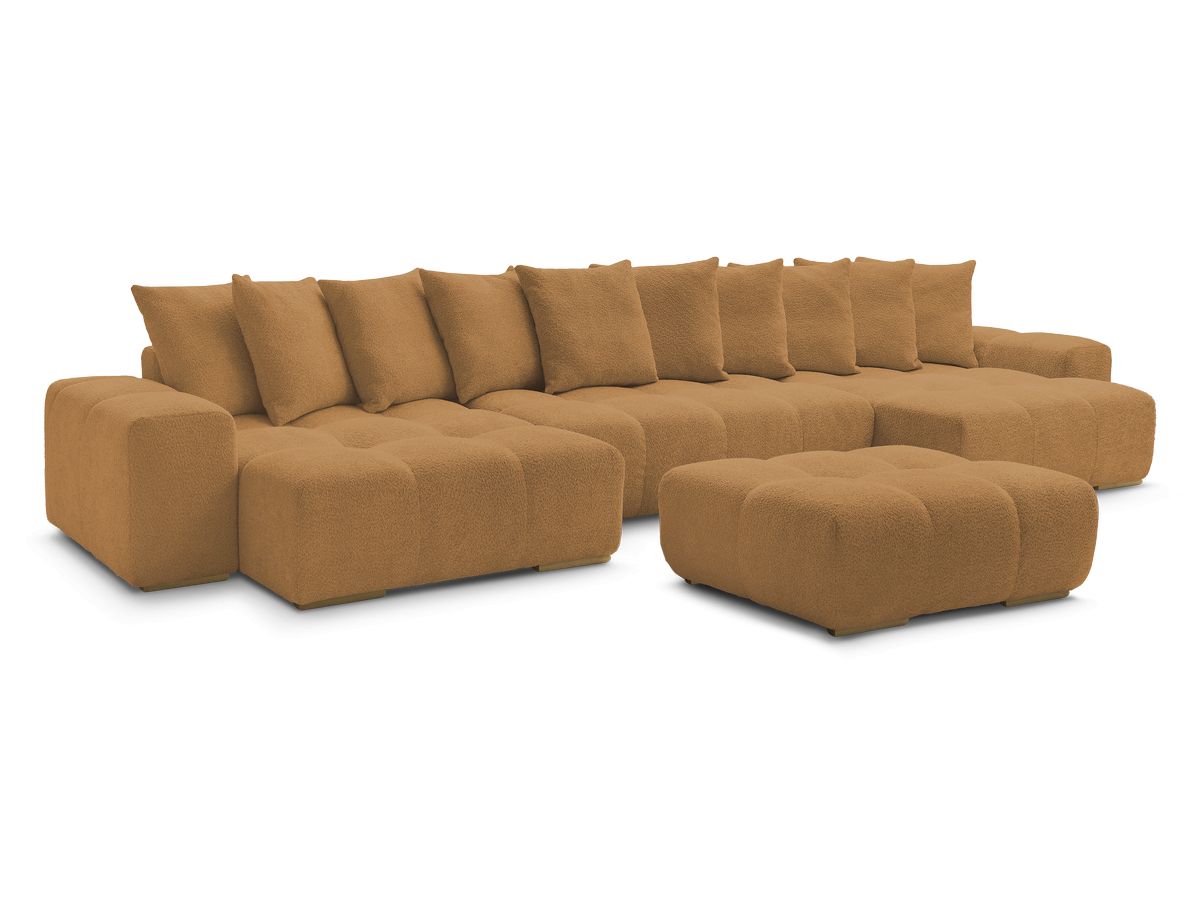 Canapé panoramique convertible coffre ANAKIN tissu bouclette avec pouf