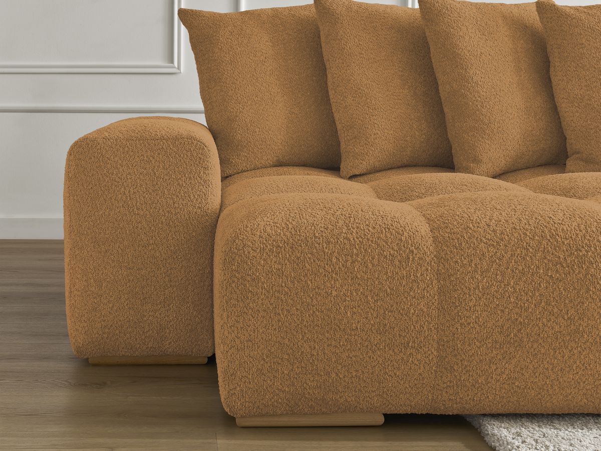 Canapé panoramique convertible coffre ANAKIN tissu bouclette avec pouf