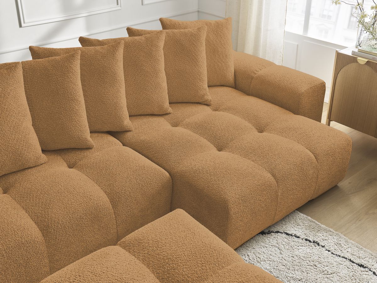 Canapé panoramique convertible coffre ANAKIN tissu bouclette avec pouf