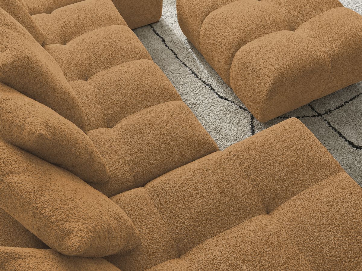 Canapé panoramique convertible coffre ANAKIN tissu bouclette avec pouf