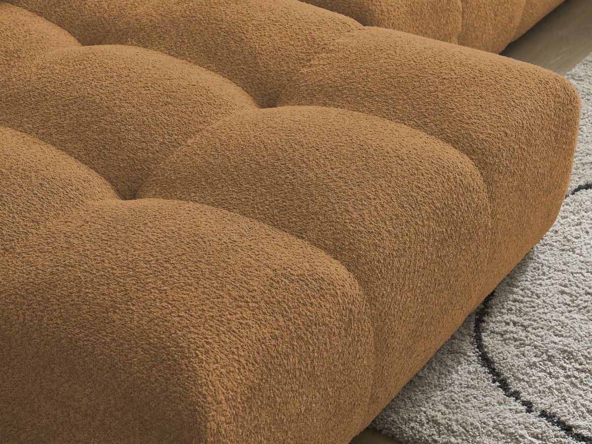 Canapé panoramique convertible coffre ANAKIN tissu bouclette avec pouf