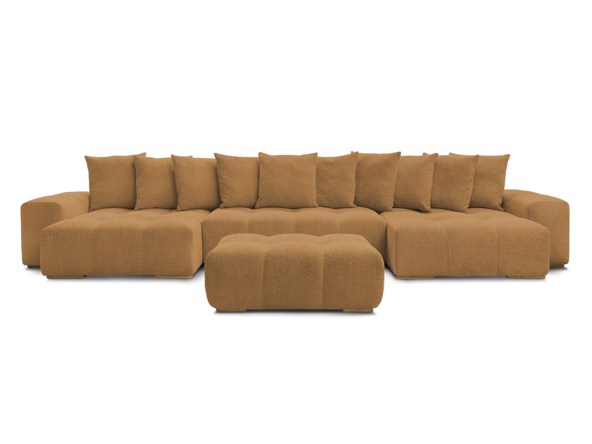 Canapé panoramique convertible coffre ANAKIN tissu bouclette avec pouf
