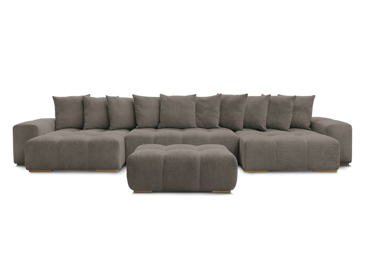 Canapé panoramique convertible coffre ANAKIN tissu bouclette avec pouf