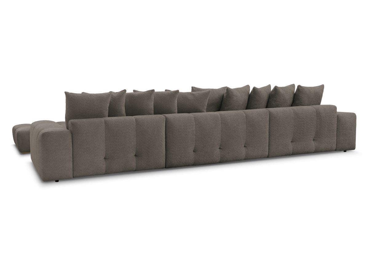 Canapé panoramique convertible coffre ANAKIN tissu bouclette avec pouf