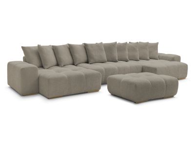 Canapé panoramique convertible coffre ANAKIN tissu bouclette avec pouf