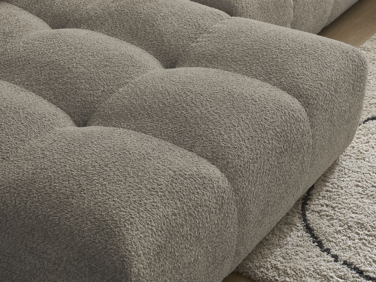 Canapé panoramique convertible coffre ANAKIN tissu bouclette avec pouf