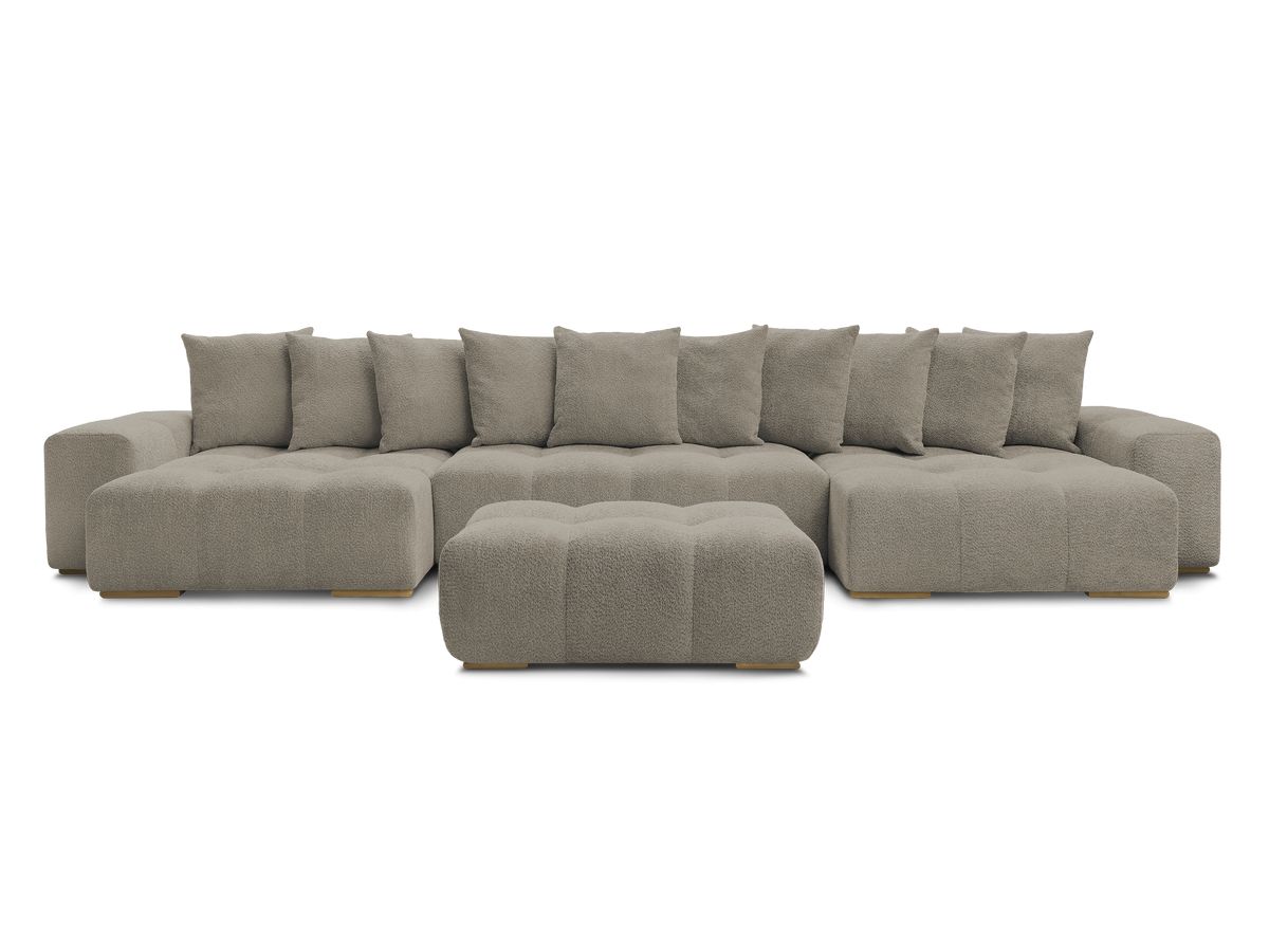 Canapé panoramique convertible coffre ANAKIN tissu bouclette avec pouf