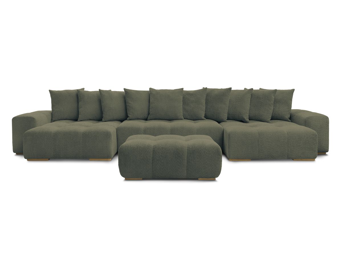 Canapé panoramique convertible coffre ANAKIN tissu bouclette avec pouf
