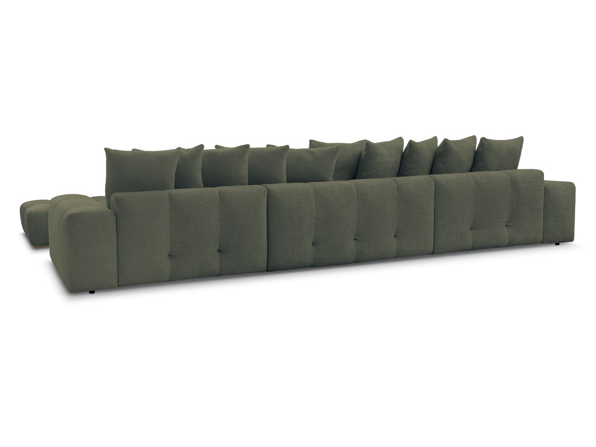 Canapé panoramique convertible coffre ANAKIN tissu bouclette avec pouf