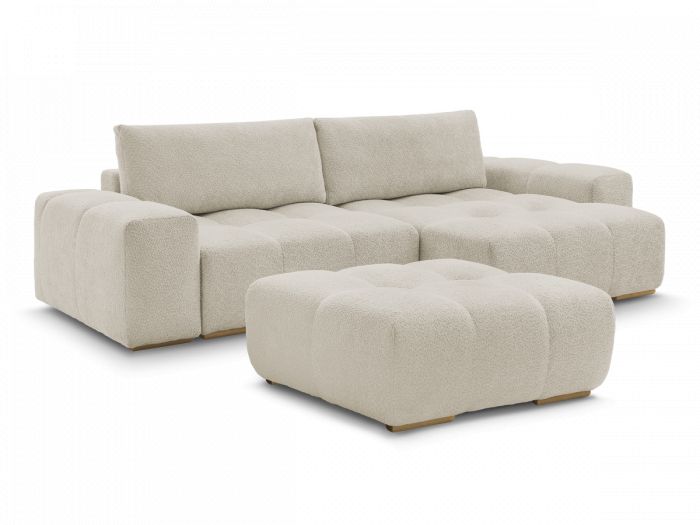 Canapé d'angle convertible réversible coffre ANAKIN tissu bouclette avec pouf