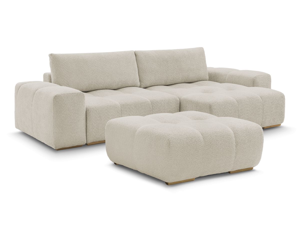 Canapé d'angle convertible réversible coffre ANAKIN tissu bouclette avec pouf