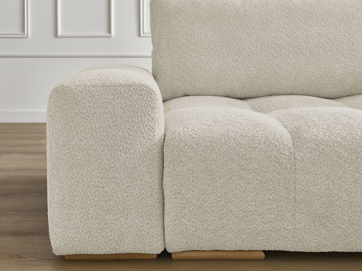 Canapé d'angle convertible réversible coffre ANAKIN tissu bouclette avec pouf