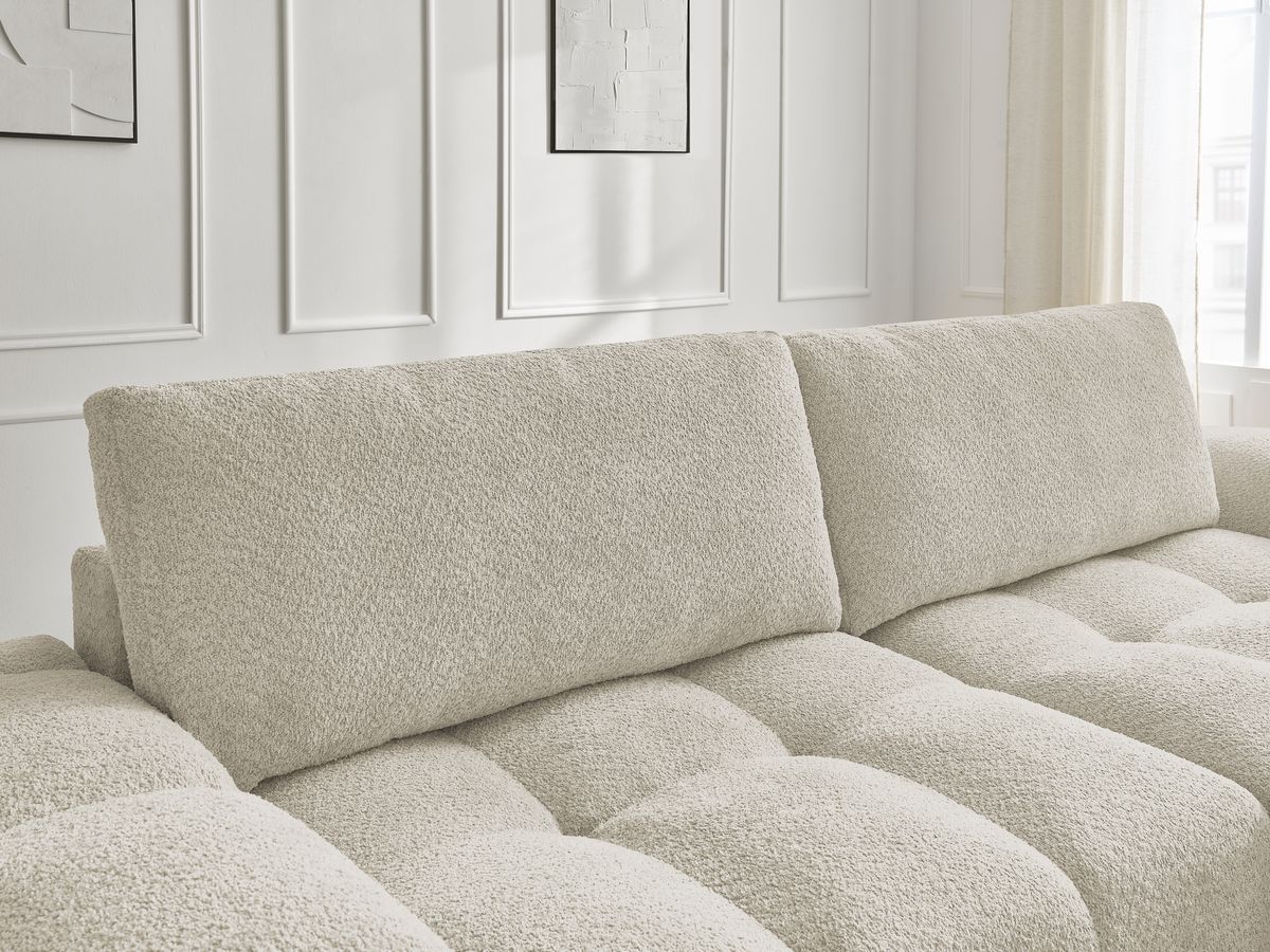 Canapé d'angle convertible réversible coffre ANAKIN tissu bouclette avec pouf