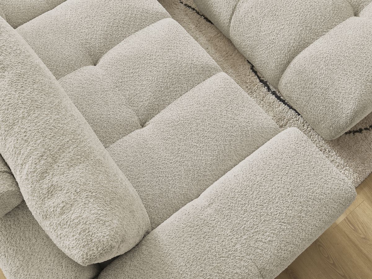 Canapé d'angle convertible réversible coffre ANAKIN tissu bouclette avec pouf