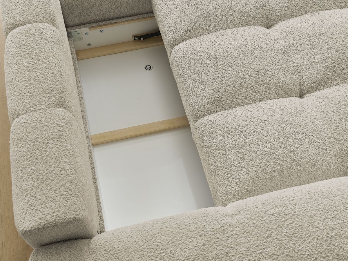 Canapé d'angle convertible réversible coffre ANAKIN tissu bouclette avec pouf