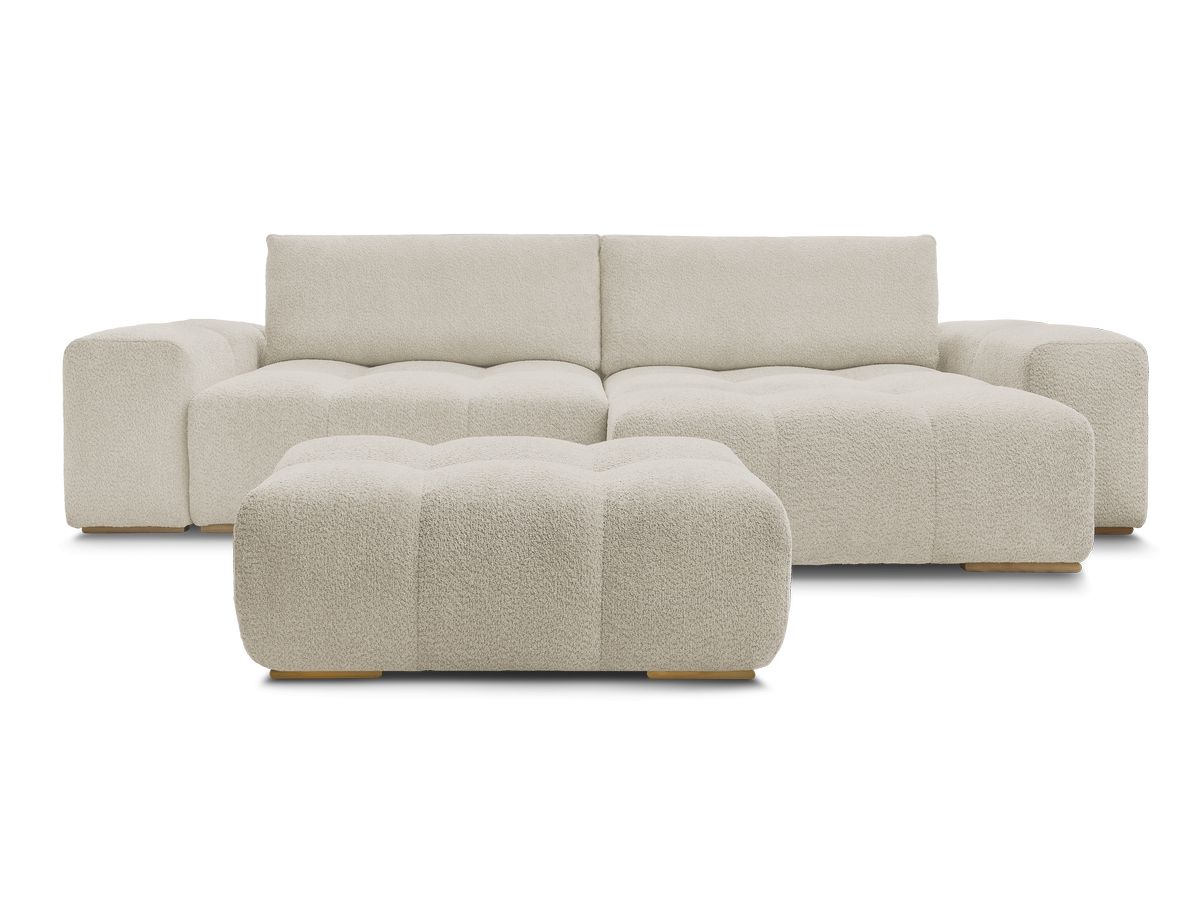 Canapé d'angle convertible réversible coffre ANAKIN tissu bouclette avec pouf