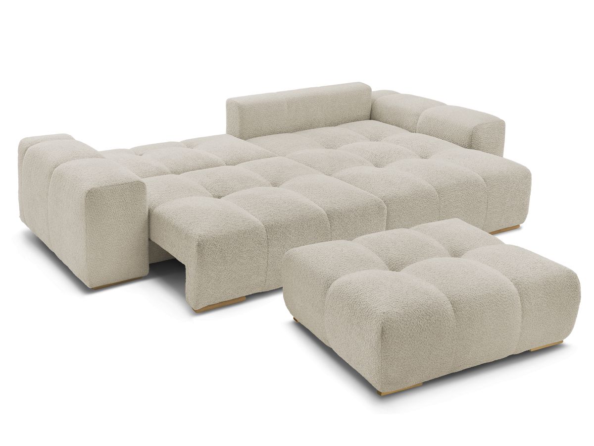Canapé d'angle convertible réversible coffre ANAKIN tissu bouclette avec pouf
