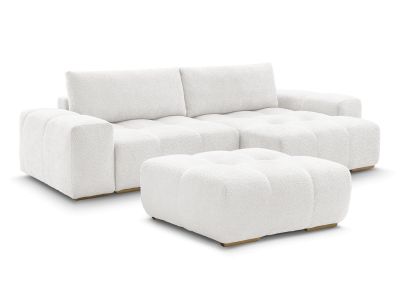 Canapé d'angle convertible réversible coffre ANAKIN tissu bouclette avec pouf