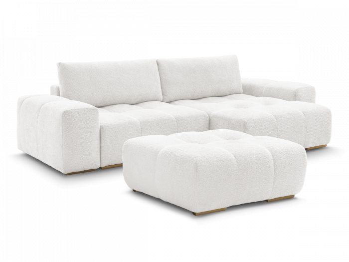 Canapé d'angle convertible réversible coffre ANAKIN tissu bouclette avec pouf