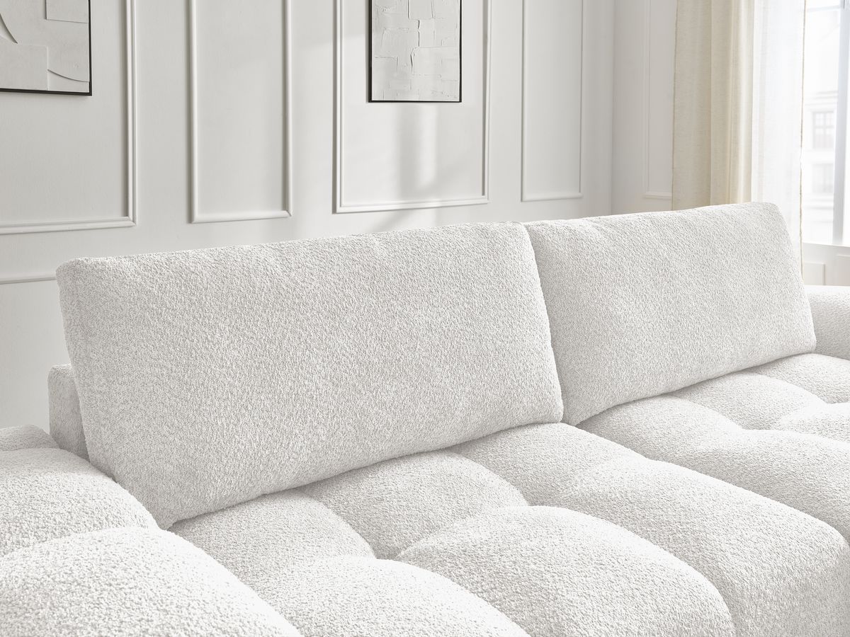 Canapé d'angle convertible réversible coffre ANAKIN tissu bouclette avec pouf