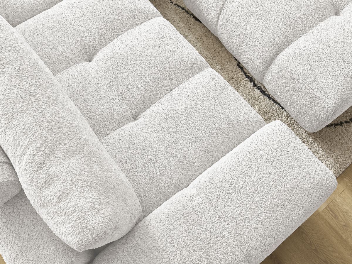 Canapé d'angle convertible réversible coffre ANAKIN tissu bouclette avec pouf